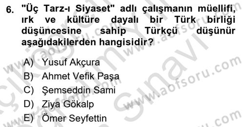 Türk Siyasal Hayatı Dersi 2023 - 2024 Yılı (Vize) Ara Sınav Soruları 6. Soru