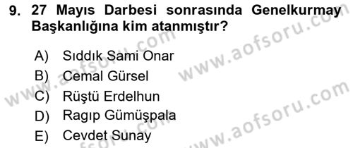 Türk Siyasal Hayatı Dersi 2023 - 2024 Yılı (Vize) Ara Sınav Soruları 9. Soru