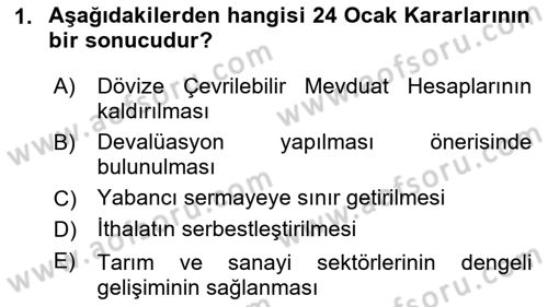 Türk Siyasal Hayatı Dersi 2023 - 2024 Yılı (Final) Dönem Sonu Sınav Soruları 1. Soru