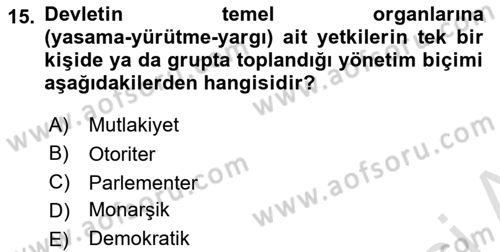 Türk Siyasal Hayatı Dersi 2023 - 2024 Yılı (Final) Dönem Sonu Sınav Soruları 15. Soru