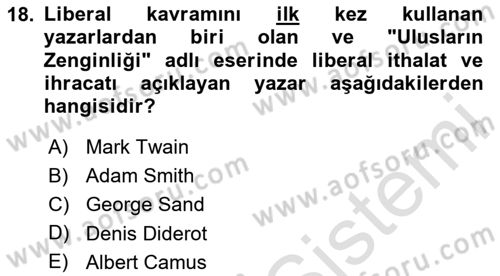Türk Siyasal Hayatı Dersi 2023 - 2024 Yılı (Final) Dönem Sonu Sınav Soruları 18. Soru