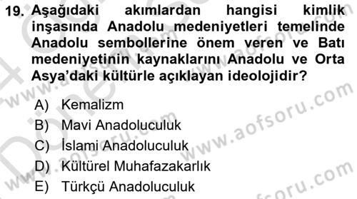 Türk Siyasal Hayatı Dersi 2023 - 2024 Yılı (Final) Dönem Sonu Sınav Soruları 19. Soru