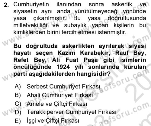 Türk Siyasal Hayatı Dersi 2023 - 2024 Yılı (Final) Dönem Sonu Sınav Soruları 2. Soru