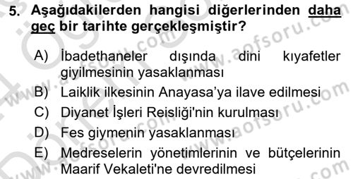 Türk Siyasal Hayatı Dersi 2023 - 2024 Yılı (Final) Dönem Sonu Sınav Soruları 5. Soru