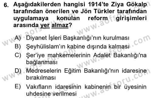 Türk Siyasal Hayatı Dersi 2023 - 2024 Yılı (Final) Dönem Sonu Sınav Soruları 6. Soru