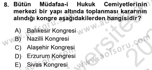 Türk Siyasal Hayatı Dersi 2023 - 2024 Yılı (Final) Dönem Sonu Sınav Soruları 8. Soru