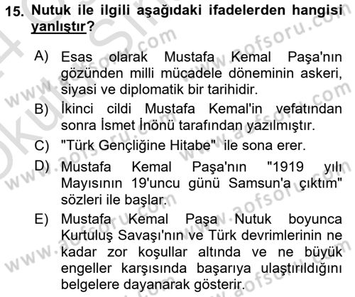 Türk Siyasal Hayatı Dersi 2023 - 2024 Yılı Yaz Okulu Sınav Soruları 15. Soru
