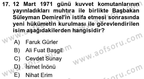 Türk Siyasal Hayatı Dersi 2023 - 2024 Yılı Yaz Okulu Sınav Soruları 17. Soru