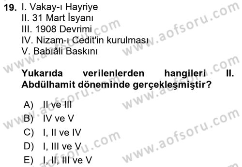 Türk Siyasal Hayatı Dersi 2023 - 2024 Yılı Yaz Okulu Sınav Soruları 19. Soru