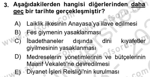 Türk Siyasal Hayatı Dersi 2023 - 2024 Yılı Yaz Okulu Sınav Soruları 3. Soru