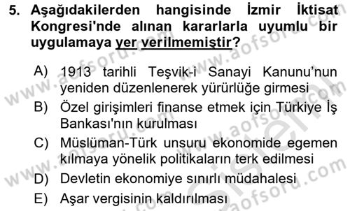 Türk Siyasal Hayatı Dersi 2023 - 2024 Yılı Yaz Okulu Sınav Soruları 5. Soru