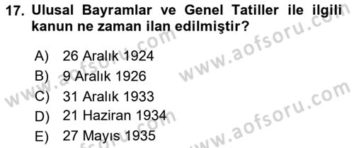 Türk Siyasal Hayatı Dersi 2024 - 2025 Yılı (Vize) Ara Sınav Soruları 17. Soru