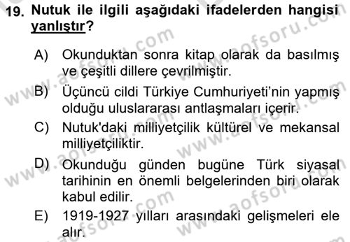 Türk Siyasal Hayatı Dersi 2024 - 2025 Yılı (Vize) Ara Sınav Soruları 19. Soru
