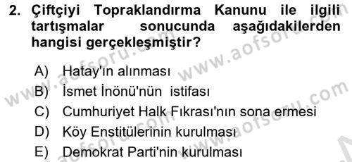 Türk Siyasal Hayatı Dersi 2024 - 2025 Yılı (Vize) Ara Sınav Soruları 2. Soru