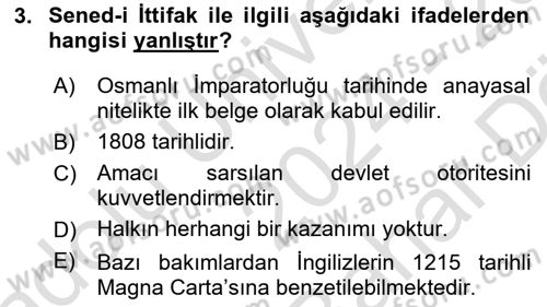 Türk Siyasal Hayatı Dersi 2024 - 2025 Yılı (Vize) Ara Sınav Soruları 3. Soru