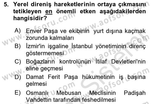 Türk Siyasal Hayatı Dersi 2024 - 2025 Yılı (Vize) Ara Sınav Soruları 5. Soru