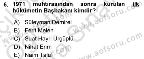 Türk Siyasal Hayatı Dersi 2024 - 2025 Yılı (Vize) Ara Sınav Soruları 6. Soru