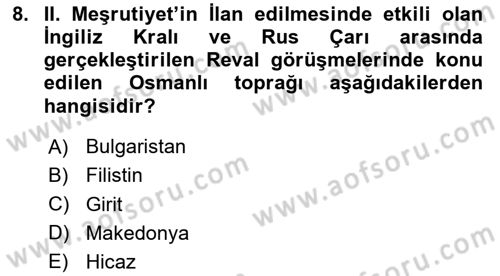 Türk Siyasal Hayatı Dersi 2024 - 2025 Yılı (Vize) Ara Sınav Soruları 8. Soru