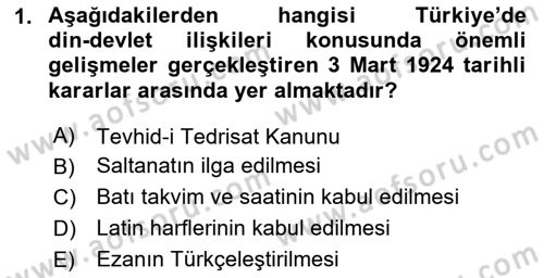 Türk Siyasal Hayatı Dersi 2024 - 2025 Yılı (Final) Dönem Sonu Sınav Soruları 1. Soru