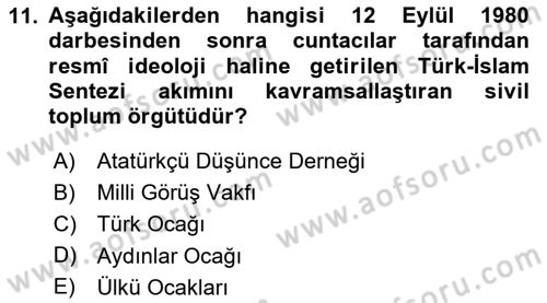 Türk Siyasal Hayatı Dersi 2024 - 2025 Yılı (Final) Dönem Sonu Sınav Soruları 11. Soru