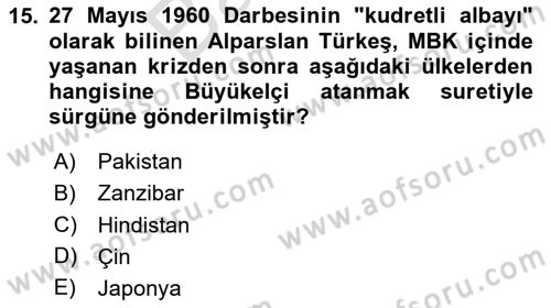 Türk Siyasal Hayatı Dersi 2024 - 2025 Yılı (Final) Dönem Sonu Sınav Soruları 15. Soru