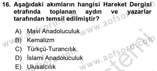 Türk Siyasal Hayatı Dersi 2024 - 2025 Yılı (Final) Dönem Sonu Sınav Soruları 16. Soru