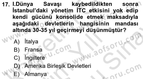 Türk Siyasal Hayatı Dersi 2024 - 2025 Yılı (Final) Dönem Sonu Sınav Soruları 17. Soru