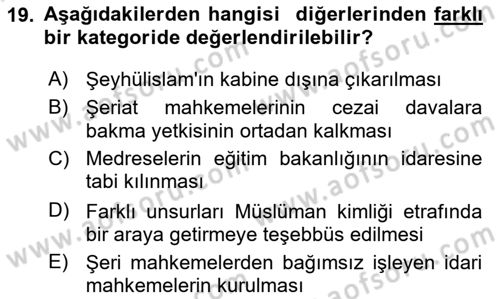 Türk Siyasal Hayatı Dersi 2024 - 2025 Yılı (Final) Dönem Sonu Sınav Soruları 19. Soru