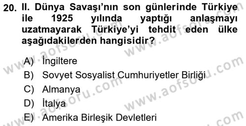 Türk Siyasal Hayatı Dersi 2024 - 2025 Yılı (Final) Dönem Sonu Sınav Soruları 20. Soru