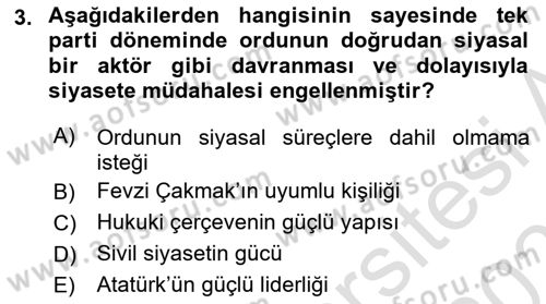 Türk Siyasal Hayatı Dersi 2024 - 2025 Yılı (Final) Dönem Sonu Sınav Soruları 3. Soru
