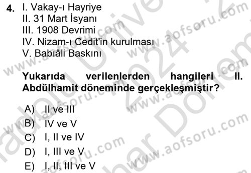 Türk Siyasal Hayatı Dersi 2024 - 2025 Yılı (Final) Dönem Sonu Sınav Soruları 4. Soru