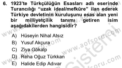 Türk Siyasal Hayatı Dersi 2024 - 2025 Yılı (Final) Dönem Sonu Sınav Soruları 6. Soru