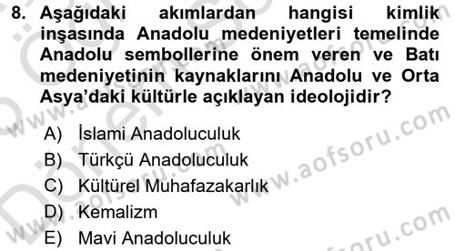 Türk Siyasal Hayatı Dersi 2024 - 2025 Yılı (Final) Dönem Sonu Sınav Soruları 8. Soru
