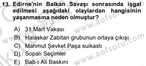 Türk Siyasal Hayatı Dersi 2024 - 2025 Yılı Yaz Okulu Sınav Soruları 13. Soru
