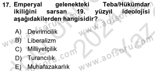 Türk Siyasal Hayatı Dersi 2024 - 2025 Yılı Yaz Okulu Sınav Soruları 17. Soru