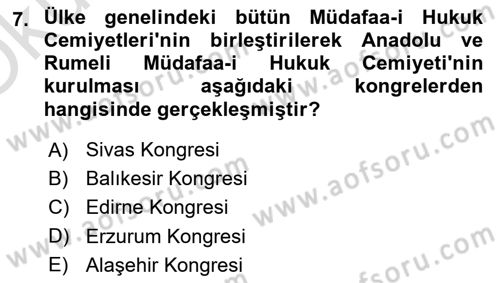 Türk Siyasal Hayatı Dersi 2024 - 2025 Yılı Yaz Okulu Sınav Soruları 7. Soru