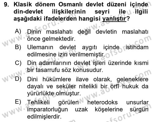 Türk Siyasal Hayatı Dersi 2024 - 2025 Yılı Yaz Okulu Sınav Soruları 9. Soru