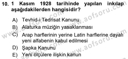 Türk Siyasal Hayatı Dersi 2025 - 2026 Yılı (Vize) Ara Sınav Soruları 10. Soru