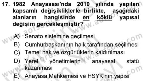 Türk Siyasal Hayatı Dersi 2025 - 2026 Yılı (Vize) Ara Sınav Soruları 17. Soru