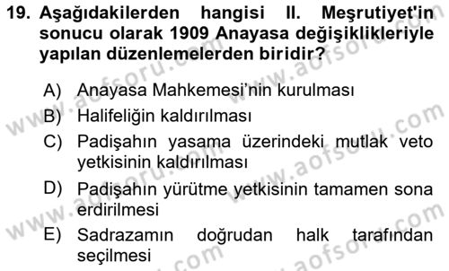 Türk Siyasal Hayatı Dersi 2025 - 2026 Yılı (Vize) Ara Sınav Soruları 19. Soru