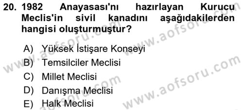 Türk Siyasal Hayatı Dersi 2025 - 2026 Yılı (Vize) Ara Sınav Soruları 20. Soru