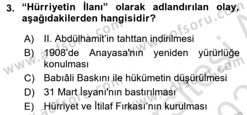 Türk Siyasal Hayatı Dersi 2025 - 2026 Yılı (Vize) Ara Sınav Soruları 3. Soru
