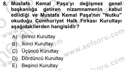Türk Siyasal Hayatı Dersi 2025 - 2026 Yılı (Vize) Ara Sınav Soruları 8. Soru