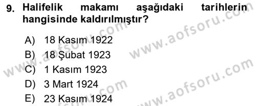 Türk Siyasal Hayatı Dersi 2025 - 2026 Yılı (Vize) Ara Sınav Soruları 9. Soru