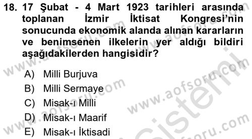Türk Siyasal Hayatı Dersi 2025 - 2026 Yılı (Final) Dönem Sonu Sınav Soruları 18. Soru