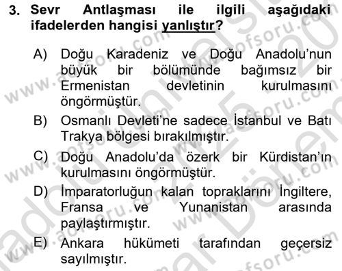 Türk Siyasal Hayatı Dersi 2025 - 2026 Yılı (Final) Dönem Sonu Sınav Soruları 3. Soru