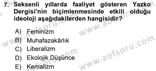 Türk Siyasal Hayatı Dersi 2025 - 2026 Yılı (Final) Dönem Sonu Sınav Soruları 7. Soru