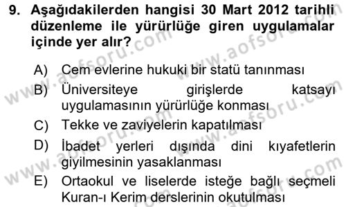 Türk Siyasal Hayatı Dersi 2025 - 2026 Yılı (Final) Dönem Sonu Sınav Soruları 9. Soru
