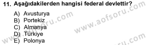 Siyaset Bilimi Dersi Ara Sınavı Deneme Sınav Soruları 11. Soru