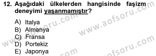 Siyaset Bilimi Dersi Ara Sınavı Deneme Sınav Soruları 12. Soru